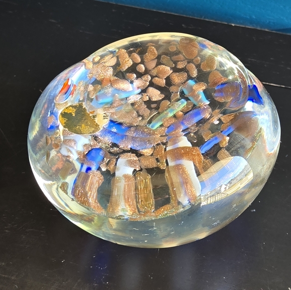 Large MCM Vintage Murano Sparkly Gold Flek Milifiori Candy Paperweight 2lbs 5oz. - Picture 10 of 16